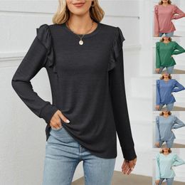 Women's Blouses Casual Long Sleeve Crew Neck T Shirt With Fashionable Athletic Wear Tops Business Work Ruffle Sleeves Tee