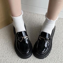 Dress Shoes British Women's Leather Sweet Heart-shaped Buckle Lolita Heels Fashion Platform Square-heeled Pumps Design Loafers