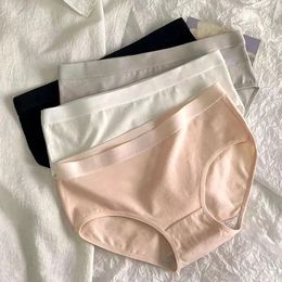 Women's Panties Girls Underwear Pure Cotton Women Mid-waist Plain Triangle Breathable For