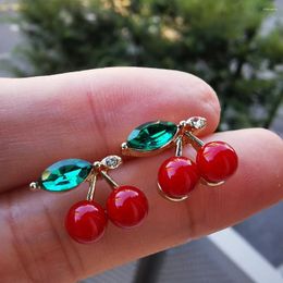 Stud Earrings Red Cherry Ear Glitter Rhinestone Cute Fruit Dangler For Women Girls Ladies Fashion Chic Jewellery