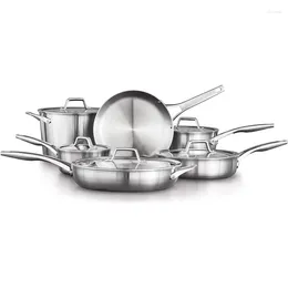 Cookware Sets Calphalon 11-Piece Pots And Pans Set Stainless Steel Kitchen With Stay-Cool Handles Dishwasher Safe Silver