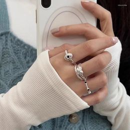 Cluster Rings PANJBJ 925 Sterling Silve Crystal Love Heart Ring For Women Gift Double Layer Cool Sweet Adjustable Jewelry Drop