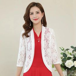 Women's Blouses Women Plus Size Cardigan Summer Thin Coat Half Sleeve Elegant Lace Mesh Shrug Crochet Blusas Top Outwear Drop Wholesale