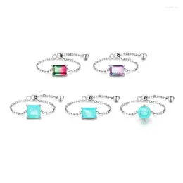Cluster Rings Trendy Solid 925 Sterling Silver Simulated Paraiba Watermelon Tourmaline Adjustable Chain For Women Party Wedding Jewellery
