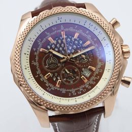 Rose Gold New Quality B06 B01 A25362 Chronograph Battery Movement Quartz Brown Dial Men Watch Leather Strap Mens Wristwatches249v