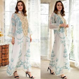 Ethnic Clothing Luxury Embroidered Abaya Dress For Women Moroccan Kaftan Turkey Arabic Jalabiya Islam Robe 2024 Ramadan Eid Muslim