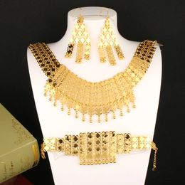 Dicai Luxury Women Jewellery Set Gold Plated Bead Pendant Necklace Wide Bracelet Earrings Abaya Dubai Designer 240220