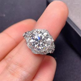 Cluster Rings Jewellery Real VVS Grade Moissanite Ring For Engagement 11mm 5ct Round Cut Wedding Solid 925