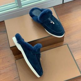 Loropiano Classic Top Quality Famous Brands Wool Slippers Buckle Designer Womens Casual Shoes Soft Sole High Elastic Beef Tendon Bottom Flat Heel Shoe Novelty Slipp
