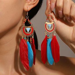 Dangle Earrings Bohemian Feather Long Drop For Women Trendy Boho Large Tassel 2024 Summer Fashion Jewellery