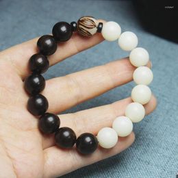 Strand White Jade Bodhi Root Lotus Blackwood Yin And Yang Bracelet Seed