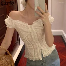 Women's Blouses Sexy V-neck Shirts Women Lace Design Temperament Ins Skinny Tops Puff Sleeve Elegant Camisas Mujer Summer Fashion Lady Sweet