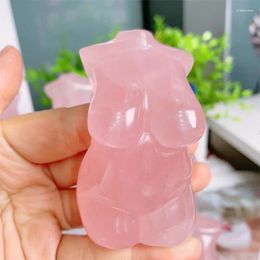 Decorative Figurines 7.4cm Natural Rose Quartz Goddess Statue Crystal Carved Woman Torso Energy Gem Body Sculpture Decorate Gift 1pcs