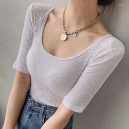 Women's Blouses Short Sleeve Fashion Clothing Female 2024 Summer White Lake Blue Pink Black Solid Knitted Shirt Blusas Drop 2699