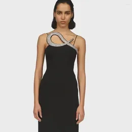 Casual Dresses Selling Chic Fashion Spaghetti Strap Bandage Dress For Women 4 Colors Flash Drill Long Elegant 2024