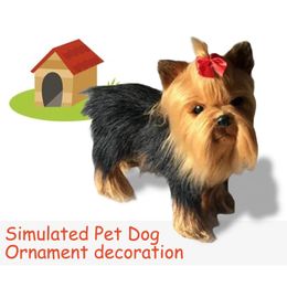 Lifelike Yorkshire Terrier Plush Doll Simulation Animal Model Wine Cabinet Office Decor Ornaments Home Crafts Kid Gift Toy 240220