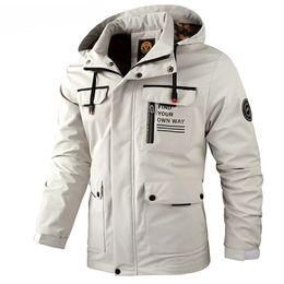 Fashion Mens Casual Windbreaker Jackets Hooded Jacket Man Waterproof Outdoor Soft Shell Winter Coat Clothing Warm Plus Size 240223