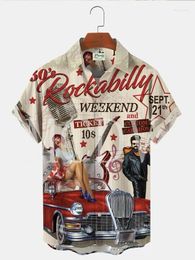 Men's Casual Shirts 60s Retro Hawaiian Rockabilly Shirt Oversized Stretch Music Car Aloha