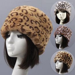 Berets Women Autumn Winter Faux Fur Hats Solid Colour Leopard Pattern Thicken Plush Flat Top Soft Comfortable Warm Russian Hat