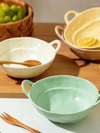 Plates Hand Held Hammer Pattern Korean Double Ear Bowl Household Lamian Noodles High Colour Mixing Irregular Ceramic Dessert