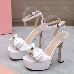 Extra Tall Women's Luxury Designer Silk Outsole Evening Shoes Stud Srivet Thick Sole Gladiator Sandals High Heels Chunk Block Pumps Square Open Toe Shoes