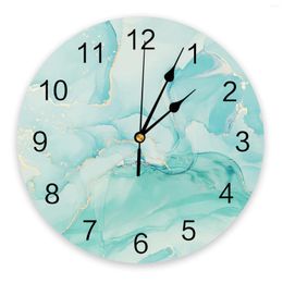 Wall Clocks Marble Texture Gradient Aqua Silent Living Room Decoration Round Clock Home Bedroom Kitchen Decor