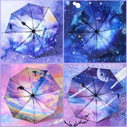 Umbrellas Folding Cute Parasol Umbrella Durable Starry Sky Automatic Uv Protection Windproof Strong for Women Kids