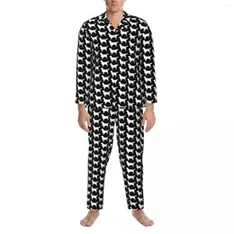 Men's Sleepwear Pyjamas Man Cute Dog Daily Nightwear Golden Retriever Silhouette Two Piece Retro Pyjama Sets Long Sleeve Oversized Home Suit