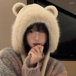 Berets Thicken Plush Hat For Women Funny Bear Ear Anime Cosplay Costume Outdoor Activity Windproof Winter Warm Cap