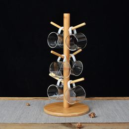 Tree Shape Wood Coffee Tea Cup Rack Storage Holder Stand Home Kitchen Mug Hanging Display Drinkware Shelf With 6 Hooks 240223