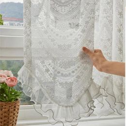Curtain French Princess Style Double Layers Ruffled Pearls Lace Half Tulle Curtains White Pastoral Sheer For Window Door