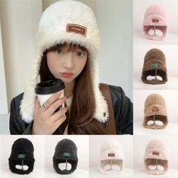 Berets Trapper Hat Women Cute Plush Ushanka Russian Cossack Cap Faux Fur Earflap Winter Warm Outdoor Ski Bonnet Beanies