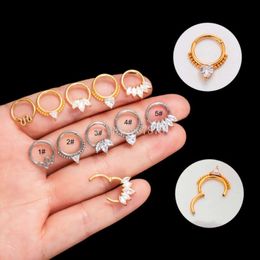 Surgical Titanium Stainless Steel Snake Nose Ring Prong Shiny Cubic Zircon18k Gold Cartilage Ring Hip Hop Popular Piercing Body Jewelry Accessories