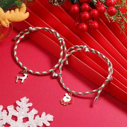 Charm Bracelets Christmas Couple Bracelet Gift Bell Elk Santa Claus Heart Pendant Rope Chain For Women Fashion Jewellery Xmas Accessories