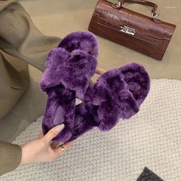 Slippers 2024 Summer Wool Women Soft Flats Shoes For Home Cotton Mop Casual Mules Slides Brand Flip Flops Sandals