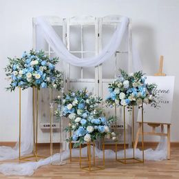 Decorative Flowers Blue Artificial Rose Wall Wedding Supplies Backdrop Valentines Day Christmas Decoration Flower Ball Table Centerpiece
