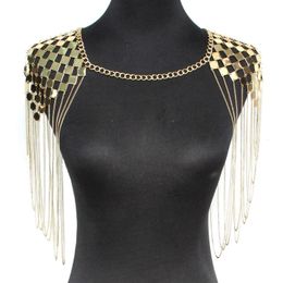 KDLUN Punk Sexy Metal Tassel Collar Shoulder Necklace For Women Statement Geometric Body Chains Necklace Party Fashion Jewellery 240223