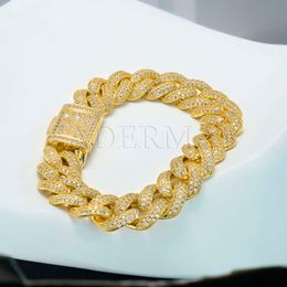 bracelet necklace mossanite Custom Hip Hop Jewellery 15Mm-25Mm Miami Iced Out Moissanite Cuban Link Chain Chunky Pure Sier Bracelet Necklace Men