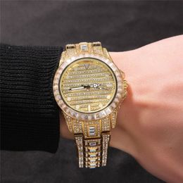 Full Bling Large Diamond Watch For Men ICED-Out Hip Hop Mens Quartz Watches Hip Hop Jewelry205z