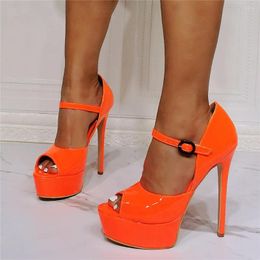 Sandals Nightclub Water Platform Hentian High Fluorescent Orange Large Size 46 Banquet Sexy Foreign Trade In Europe And America