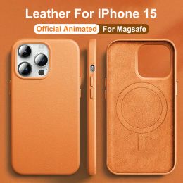 Luxury Leather For Magsafe Magnetic Case For iPhone 15 14 13 Pro Max Plus Mini With Animation Charging Phone Cases Accessories Super Strong Magnetic Cases iphone15