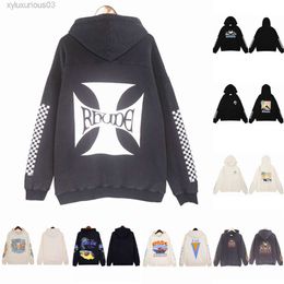 Mens Hoodies Sweatshirts 2024 Rhude Hoodie Letter Print Long Sleeve Fashion Men Women Streetwear Luxury Sweater Hip Hop Brand