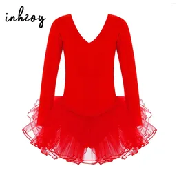 Stage Wear Girls Ballet Tutu Dress Ballerina Leotard Long Sleeve Mesh Skirt Dance Dresses Gymnastics Outfit Performance Dancewear