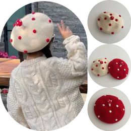 Winter Wool Berets for Kids Adults,Beanie Cap Solid Colour Winter Hat Beaded Beret Cap for Women and Girls Casual Use 2284