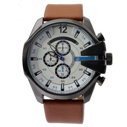 Brand Watches Men Big Case Mutiple Dials Date Display Leather Strap Quartz Wrist Watch 4280217F