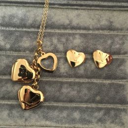 Gold Color Heart Classic Love Pendant Necklaces Earrings Stainless Steel Necklace Women Luxury Designer Sets
