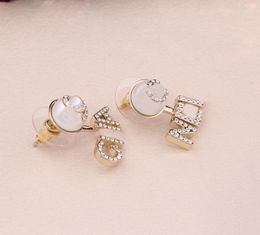 2024 Luxury quality charm drop earring with diamond and nature shell beads words design have stamp box PS3386