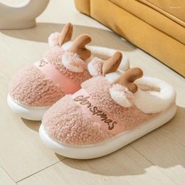 Slippers 2024 Thick Sole Christmas Deer Women Men Indoor Warm Slipper Soft Plush Home Floor Lovers Winter Platform Shoes