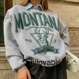 No logo fashions hilovable Wind long sleeved sweater womens fashion hot girls do old deer head print round neck loose sweater