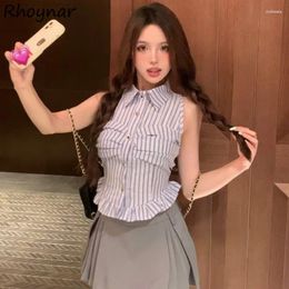 Women's Blouses Sleeveless Shirts Women Vertical Stripes Slim Sexy Y2k Clothes -Girl Summer Korean Fashion Preppy Minimalist Cool High